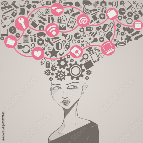 Vector: social network head with several icons social network head with several icons