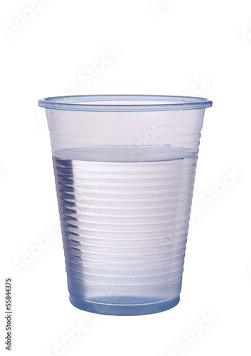 Photo: Transparent blue plastic cup of water isolated ver white Transparent blue plastic cup of water isolated ver white