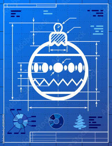 Vector: Christmas tree ball symbol like blueprint drawing Christmas tree ball symbol like blueprint drawing