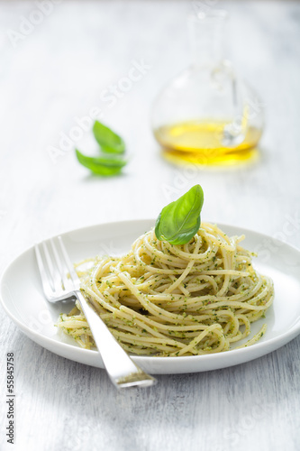 Photo: spaghetti with pesto sauce spaghetti with pesto sauce
