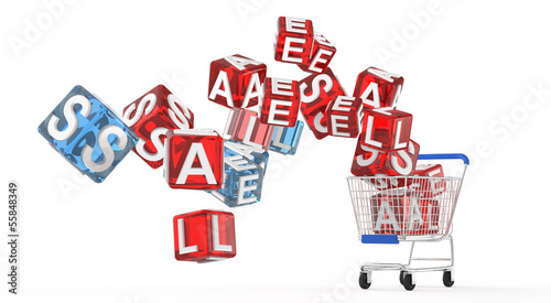 Illustration: 3d shopping cart sale 3d shopping cart sale