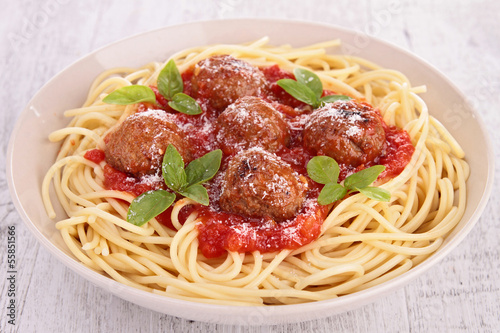 Photo: spaghetti with tomato sauce and meatballs spaghetti with tomato sauce and meatballs
