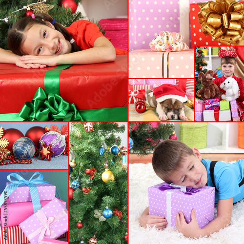 Photo: Collage of celebrating Christmas at home Collage of celebrating Christmas at home