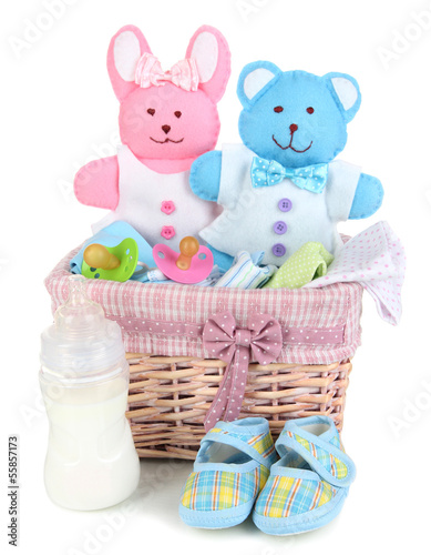 Photo: Baby accessories isolated on white Baby accessories isolated on white