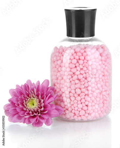 Photo: Aromatherapy minerals - colorful bath salt isolated on white Aromatherapy minerals - colorful bath salt isolated on white