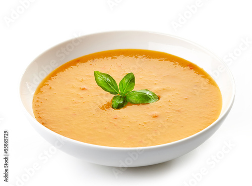 Photo: bowl of squash soup with basil bowl of squash soup with basil
