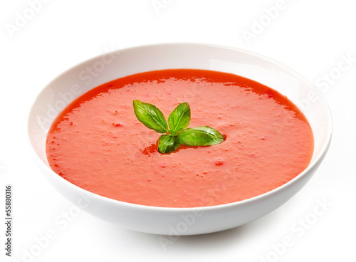 Photo: bowl of tomato soup with basil bowl of tomato soup with basil