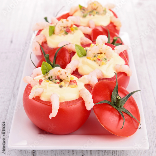 Photo: appetizer, stuffed tomato with shrimp appetizer, stuffed tomato with shrimp