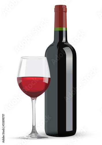 Vector: Bouteille et verre de vin rouge Bouteille et verre de vin rouge