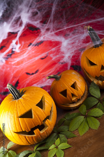 Photo: Halloween pumpkin Jack, spider web Halloween pumpkin Jack, spider web