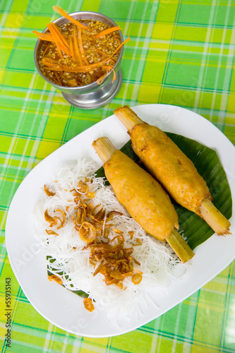 Photo: Vietnamese food, Sugarcane wrapped with shrimp Vietnamese food, Sugarcane wrapped with shrimp