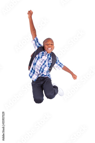 Photo: African American school boy jumping - Black people African American school boy jumping - Black people