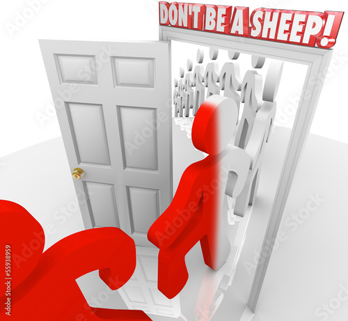 Illustration: Don't Be a Sheep People March Through Door Compliance Don't Be a Sheep People March Through Door Compliance