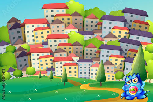Vector: A baby monster in the city A baby monster in the city
