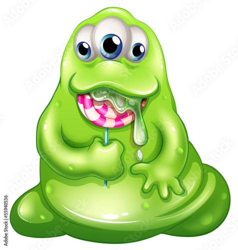 Vector: A greenslime baby monster eating a lollipop A greenslime baby monster eating a lollipop