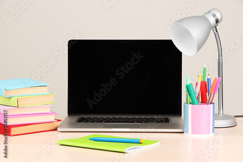 Photo: Home workplace with computer, close up Home workplace with computer, close up