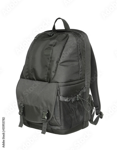 Photo: Black backpack isolated on white background Black backpack isolated on white background