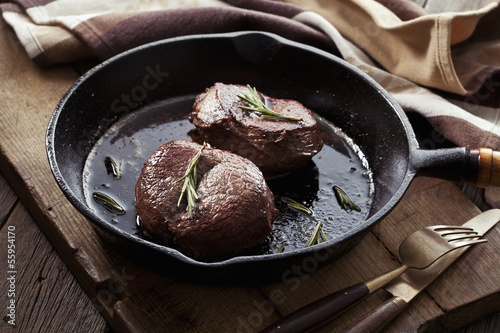 Photo: Beef steak in pan Beef steak in pan