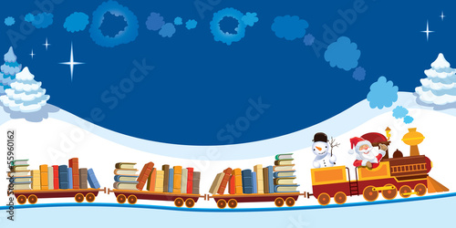 Vector: Christmas train with books Christmas train with books