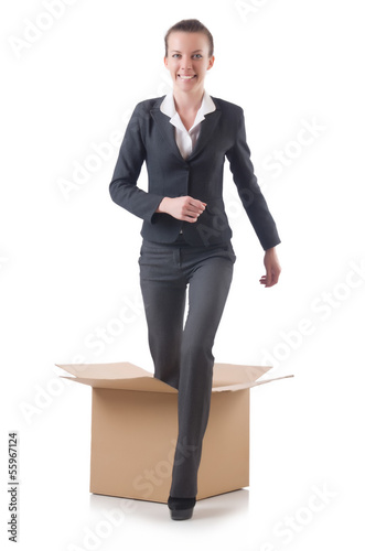 Photo: Woman with boxes on white Woman with boxes on white