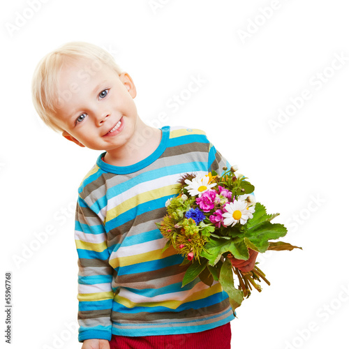 Photo: Lachender Junge mit bunten Blumen Lachender Junge mit bunten Blumen