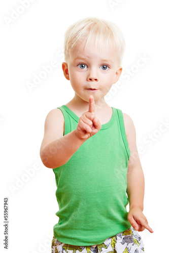 Photo: Kind hält ausgestreckten Zeigefinger hoch Kind hält ausgestreckten Zeigefinger hoch