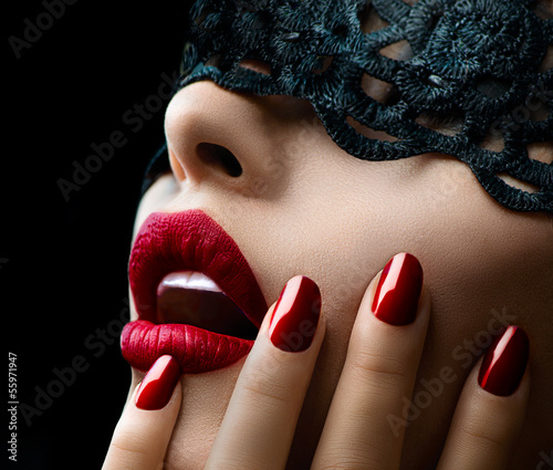 Photo: Beautiful Woman with Black Lace mask over her Eyes Beautiful Woman with Black Lace mask over her Eyes