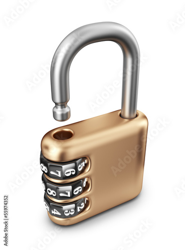 Illustration: Opened code lock. 3D Icon isolated on white background Opened code lock. 3D Icon isolated on white background