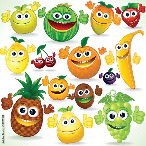 Illustration: Funny Cartoon Fruits. Colorful Clip art Funny Cartoon Fruits. Colorful Clip art