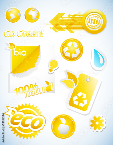Vector: Set of yellow ecology icons. Set of yellow ecology icons.