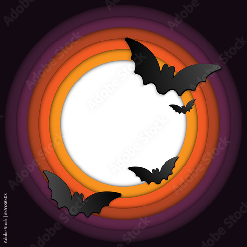 Vector: Halloween Bat Circle Frame Pumpkin Background Halloween Bat Circle Frame Pumpkin Background
