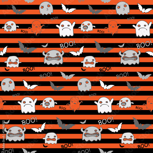 Vector: Halloween Ghost Bat Pumpkin Seamless Pattern Background Halloween Ghost Bat Pumpkin Seamless Pattern Background