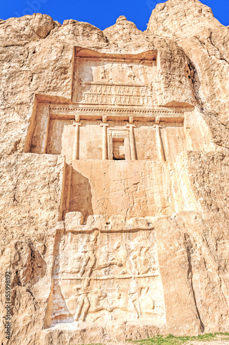 Photo: The tomb of king Daeiros carved in Naqsh-e Rustam, Shiraz, Iran. The tomb of king Daeiros carved in Naqsh-e Rustam, Shiraz, Iran.
