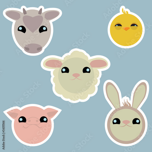 Vector: Adorable domestic animals stickers Adorable domestic animals stickers
