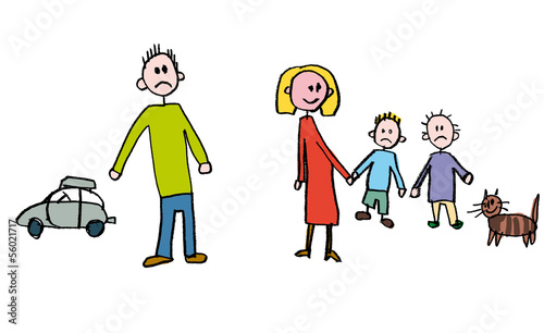 Vector: Kinderzeichnung Trennung Familie Kinderzeichnung Trennung Familie