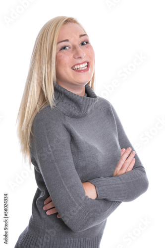 Photo: Natürliches junges Mädchen lachend isoliert in Winterkleidung Natürliches junges Mädchen lachend isoliert in Winterkleidung