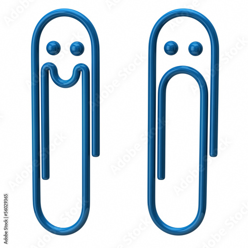 Illustration: Illustration of sad and happy blue paper clip Illustration of sad and happy blue paper clip