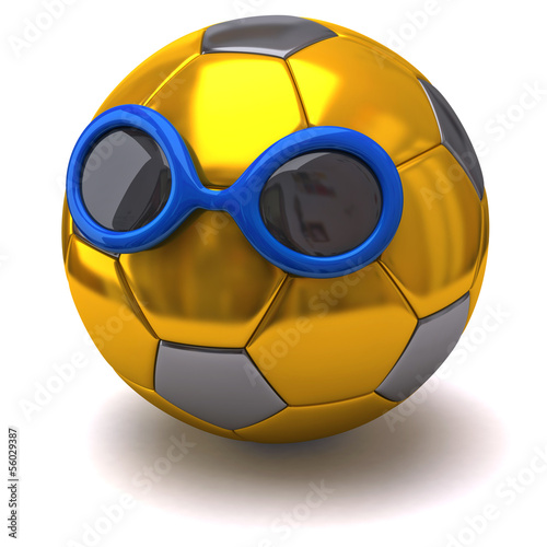 Illustration: Golden soccer ball with sunglasses Golden soccer ball with sunglasses