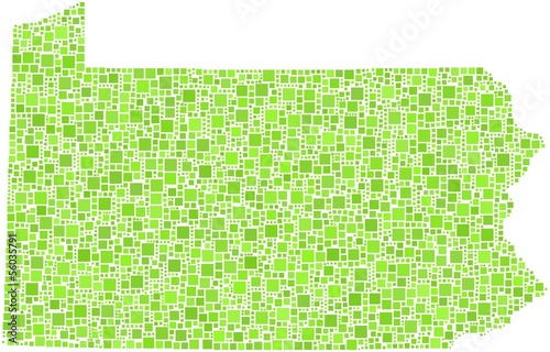 Vector: Map of Pennsylvania - USA - in a mosaic of green squares Map of Pennsylvania - USA - in a mosaic of green squares