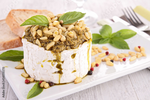 Photo: cheese with pesto sauce and pine nut cheese with pesto sauce and pine nut