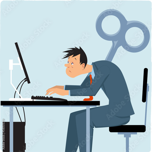 Vector: Wind-up overworked employee Wind-up overworked employee