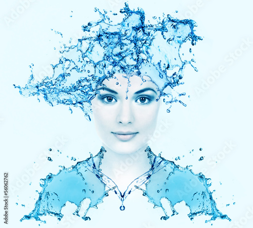 Photo: Beautiful woman face with water. Beautiful woman face with water.