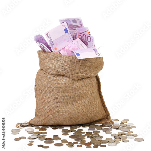 Photo: Bag with many Euro banknotes Bag with many Euro banknotes