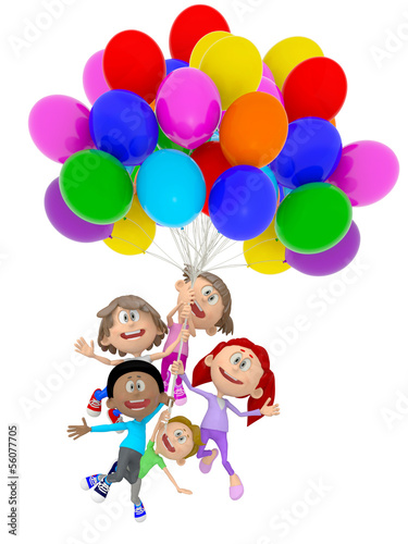 Illustration: 3D kids with balloons 3D kids with balloons