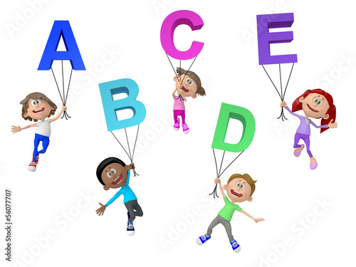 Illustration: 3D kids with letters of the alphabet 3D kids with letters of the alphabet