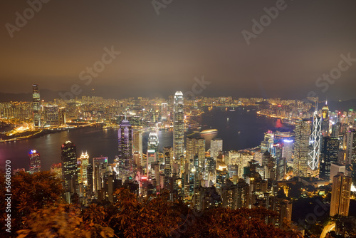 Photo: Hong Kong city skyline panorama at night with Victoria Harbor an Hong Kong city skyline panorama at night with Victoria Harbor an