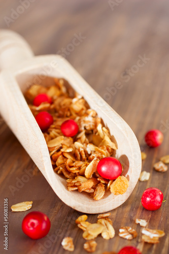 Photo: Granola with red berries in scoop Granola with red berries in scoop