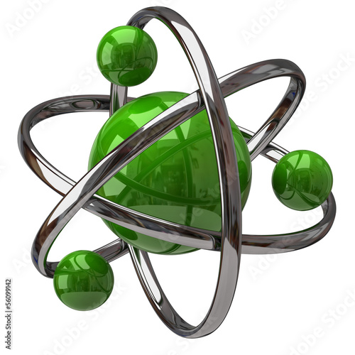 Illustration: 3d green atom isolated on white backgound 3d green atom isolated on white backgound