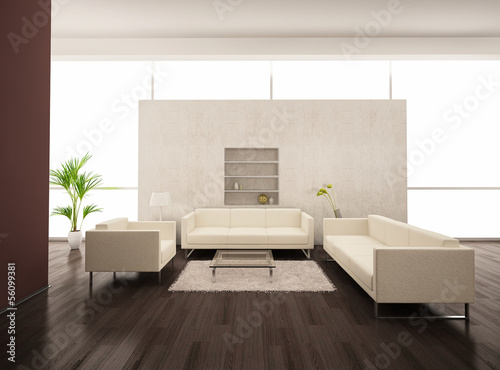 Illustration: Modern puristic light living room with white furniture Modern puristic light living room with white furniture