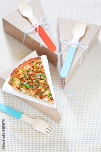 Photo: Quiche with chicken and vegetables, selective focus Quiche with chicken and vegetables, selective focus